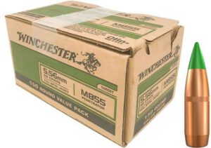Winchester USA M855 Rifle Ammunition , 5.56mm NATO, Full Metal Jacket (FMJ) Green Tip, 62 GR, 150 Rd/bx